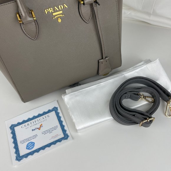 Prada Small Saffiano Gray Leather Tote - Authenticity Certified - Picture 5 of 13